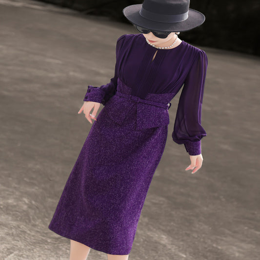 ASAYA4371 - Elegant Two-Piece Effect Purple Dress 🎀💼