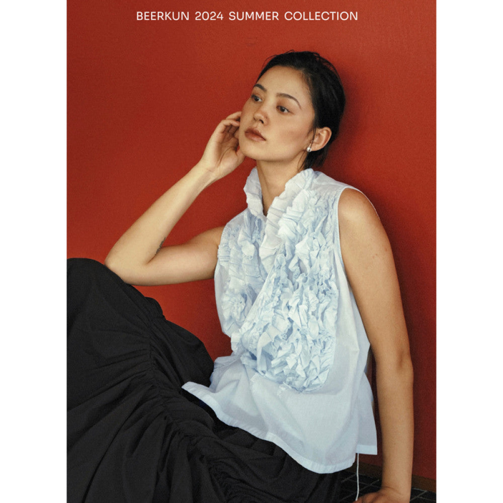 Beerkun Enjoys Hawaii 80 Thread Cotton Handmade Indian Embroidery Curled Flower Side Strap Sleeveless Top image 0