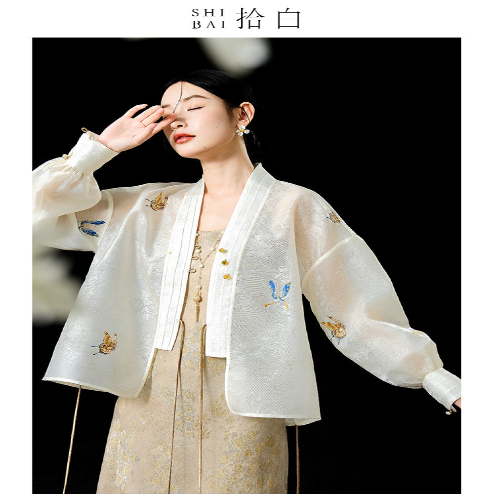 ASAYA4364 - Golden Butterfly Embroidered Sheer Jacket 🦋✨