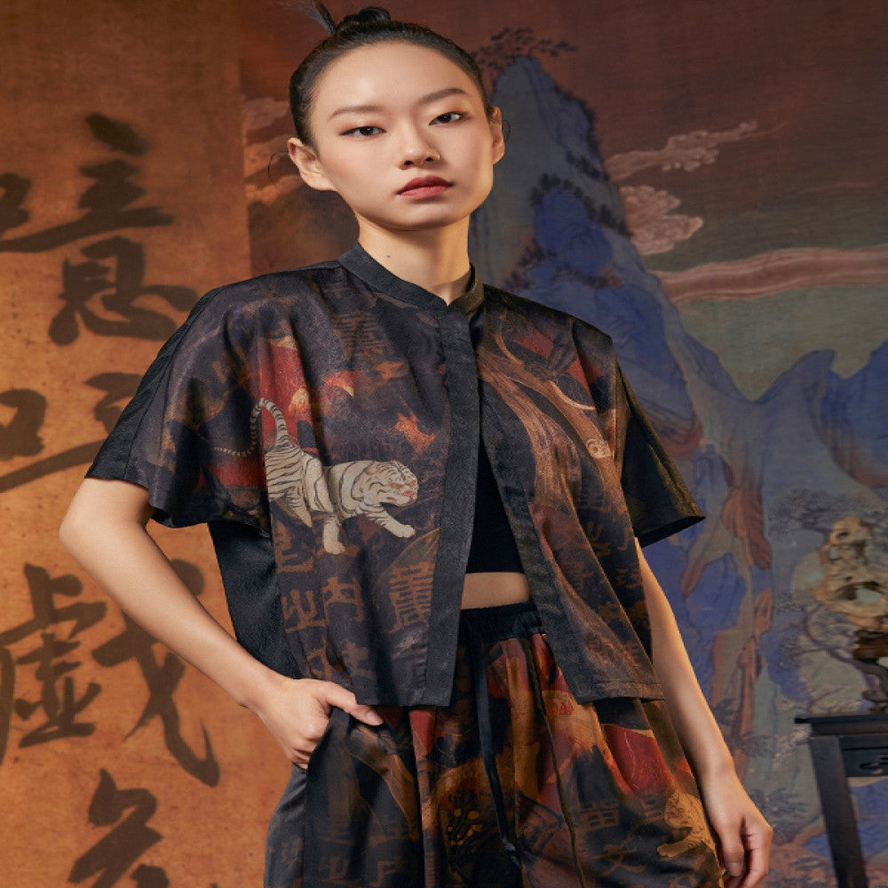 Mustard original various methods for improving Tang style cardigans bat sleeves new Chinese style tops stand up collars lightweight short jackets image 2