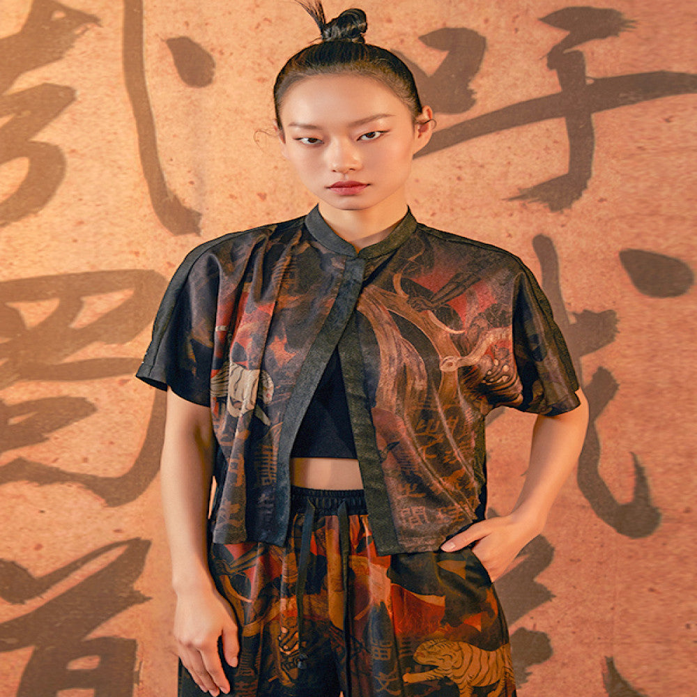 Mustard original various methods for improving Tang style cardigans bat sleeves new Chinese style tops stand up collars lightweight short jackets image 0