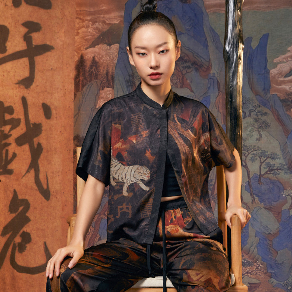 Mustard original various methods for improving Tang style cardigans bat sleeves new Chinese style tops stand up collars lightweight short jackets image 6