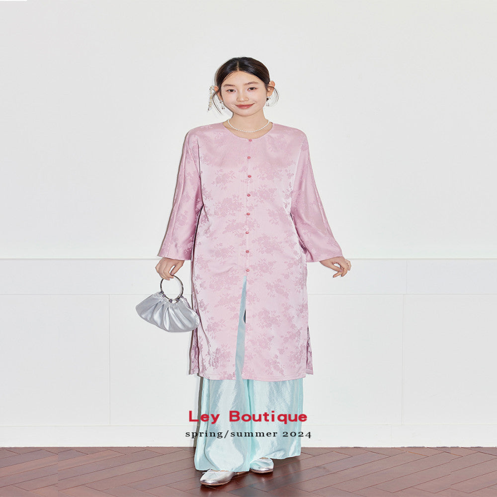 2025 Early Spring New Chinese Satin Jacquard Long Skirt Celebrity Daughter Temperament Slim Front Medium Long Dress Women image 4