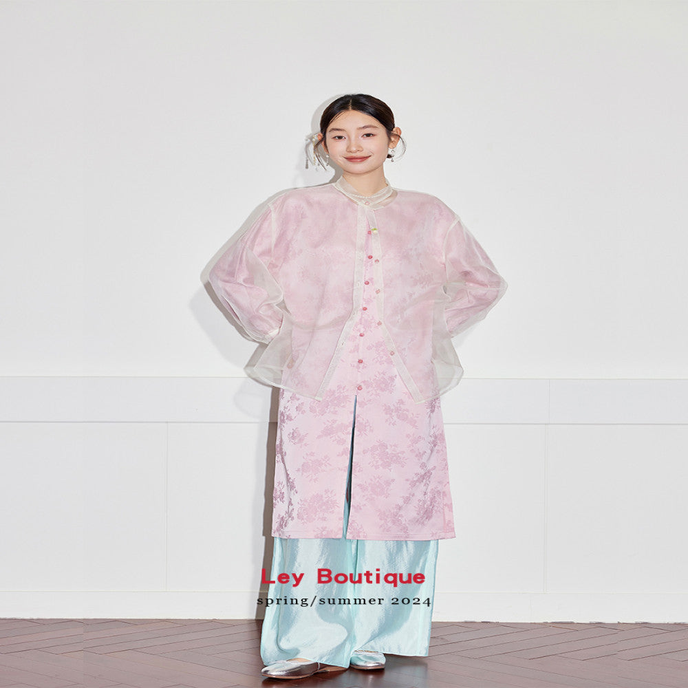 2025 Early Spring New Chinese Satin Jacquard Long Skirt Celebrity Daughter Temperament Slim Front Medium Long Dress Women image 5