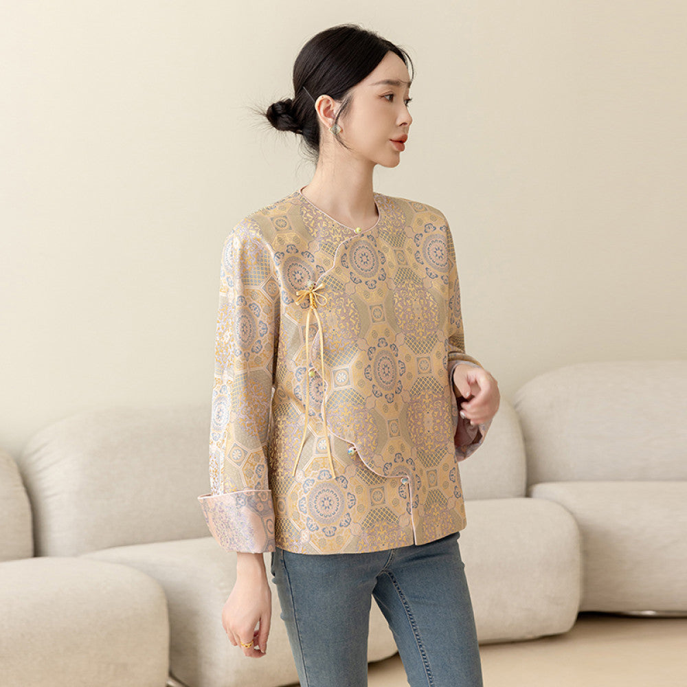High end silk jacquard Chinese style short jacket for women s spring 2025 new style slanted collar buckle new Chinese Tang style top image 10