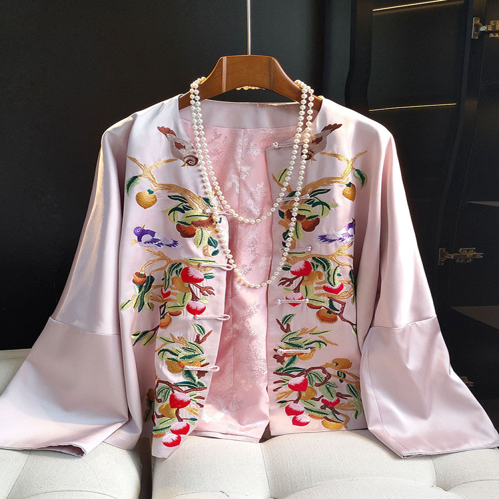 Pink fashionable new Chinese style buttoned tops spring and autumn new style high end acetate retro embroidered jacket Tang suit image 2