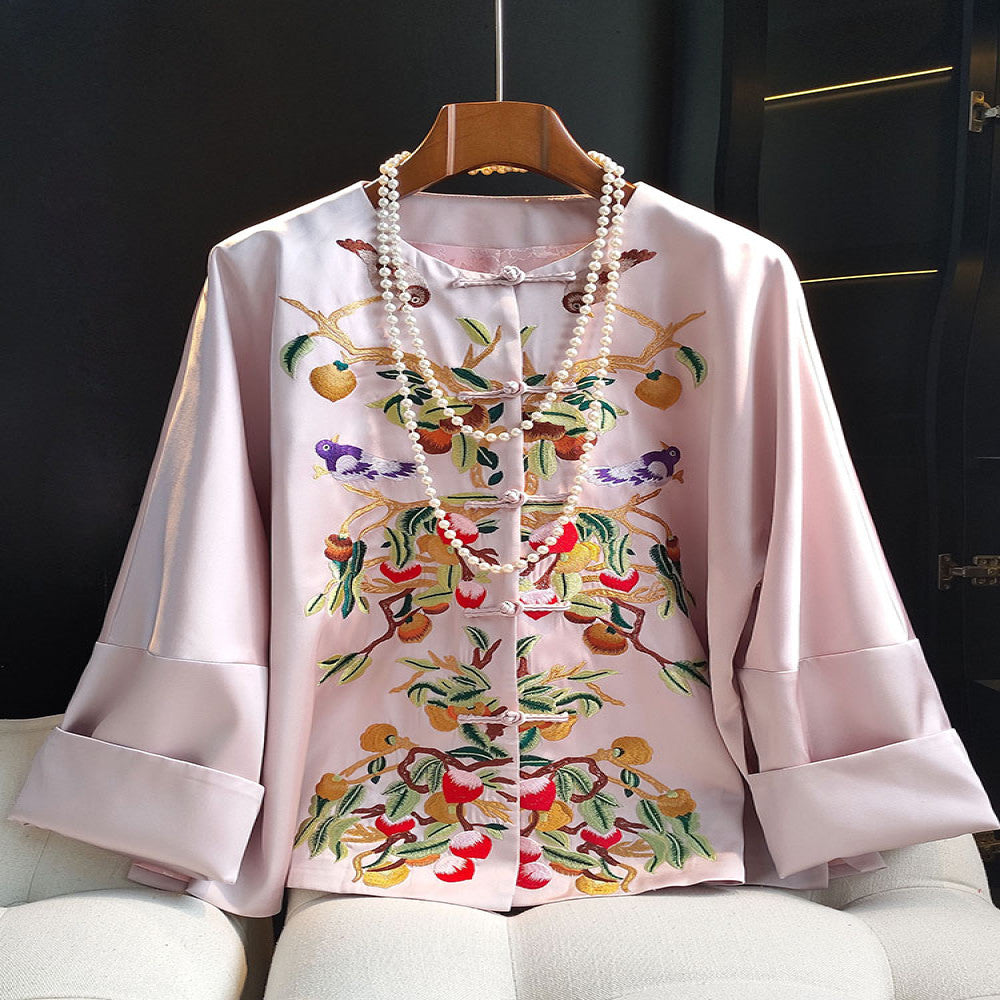 Pink fashionable new Chinese style buttoned tops spring and autumn new style high end acetate retro embroidered jacket Tang suit image 0