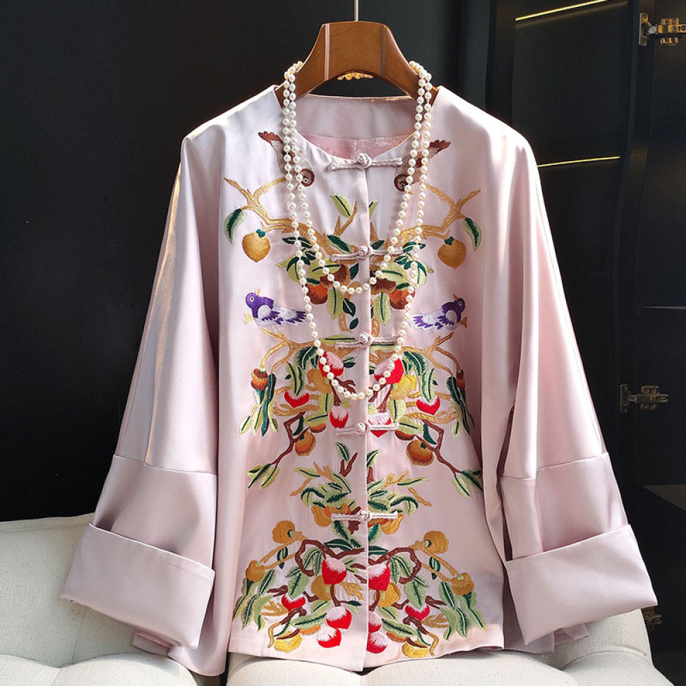 Pink fashionable new Chinese style buttoned tops spring and autumn new style high end acetate retro embroidered jacket Tang suit image 10