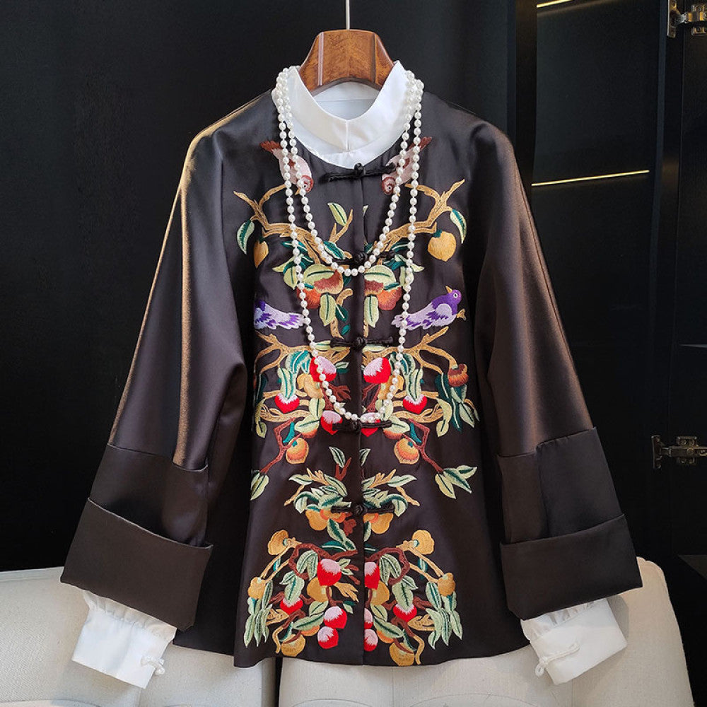 Pink fashionable new Chinese style buttoned tops spring and autumn new style high end acetate retro embroidered jacket Tang suit image 23