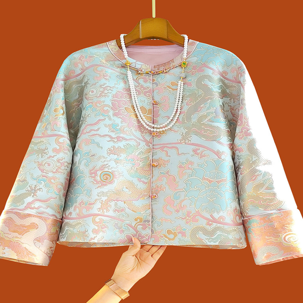 Song brocade jacquard new Chinese style jacket for women in spring and autumn high end temperament elegant woven brocade retro Chinese style retro top image 0