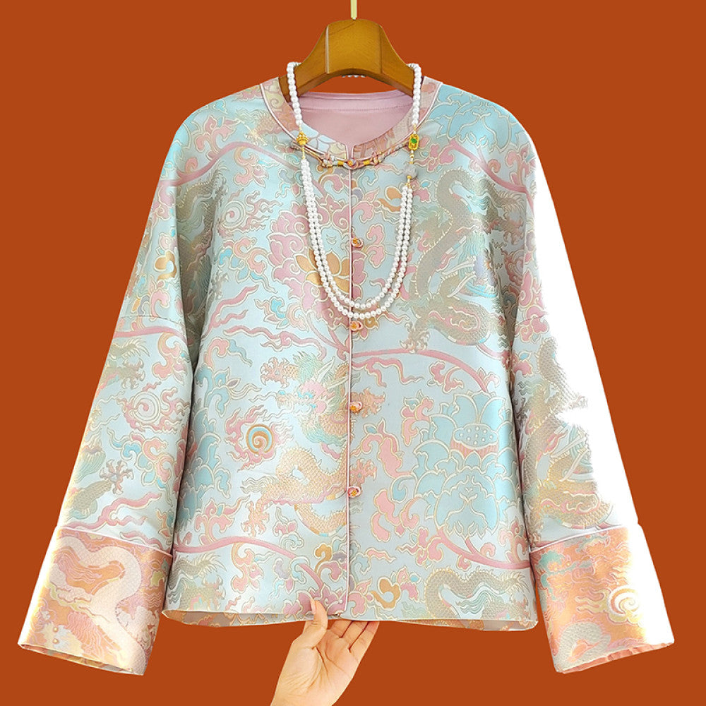 Song brocade jacquard new Chinese style jacket for women in spring and autumn high end temperament elegant woven brocade retro Chinese style retro top image 10