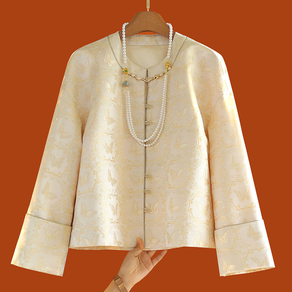 Song brocade jacquard new Chinese style jacket for women in spring and autumn high end temperament elegant woven brocade retro Chinese style retro top image 24