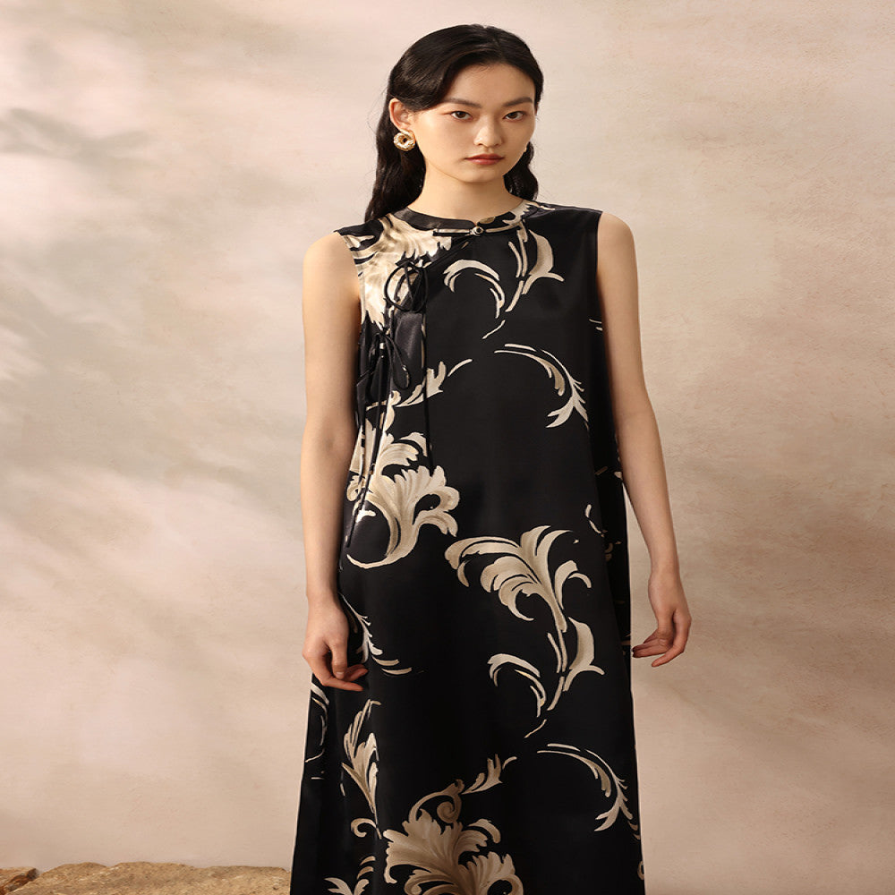 Ruyi Lianyun Chuluo Acetic Acid Sleeveless Printed Dress for Women New Chinese Style Plate Buckle Strap Long Dress image 1
