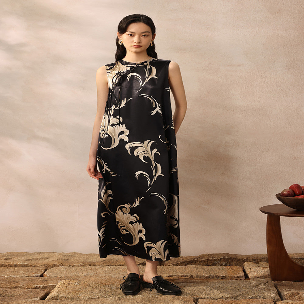 Ruyi Lianyun Chuluo Acetic Acid Sleeveless Printed Dress for Women New Chinese Style Plate Buckle Strap Long Dress image 3