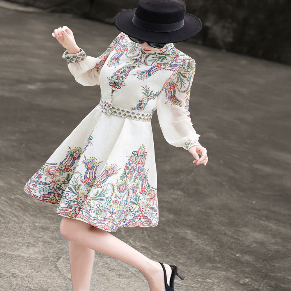Lancer s 2025 Autumn Wind French Palace Style Short Skirt Small Long Sleeve A line Printed Dress image 3