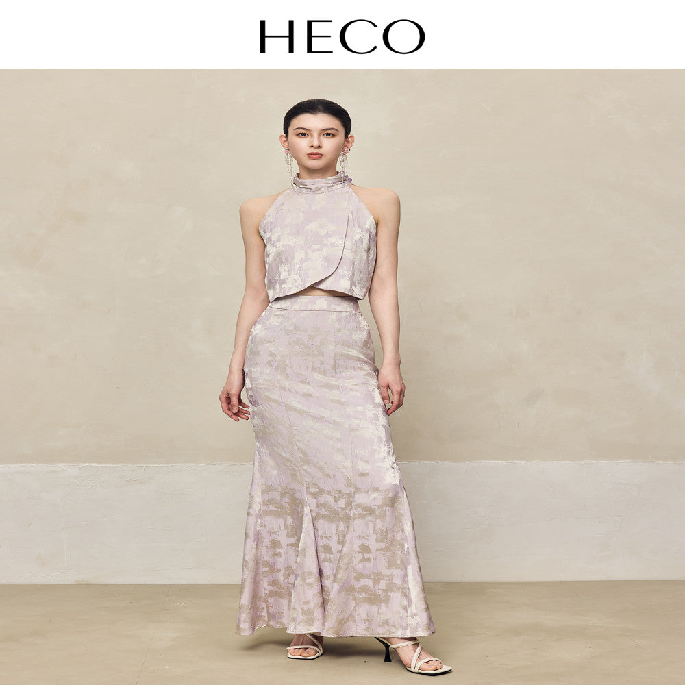 HECO Yunshan ink dyed new Chinese summer new product rayon cross slit pile collar vest top suit for women image 3