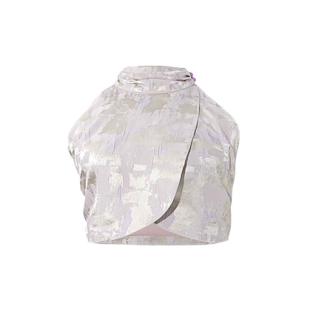 HECO Yunshan ink dyed new Chinese summer new product rayon cross slit pile collar vest top suit for women image 5