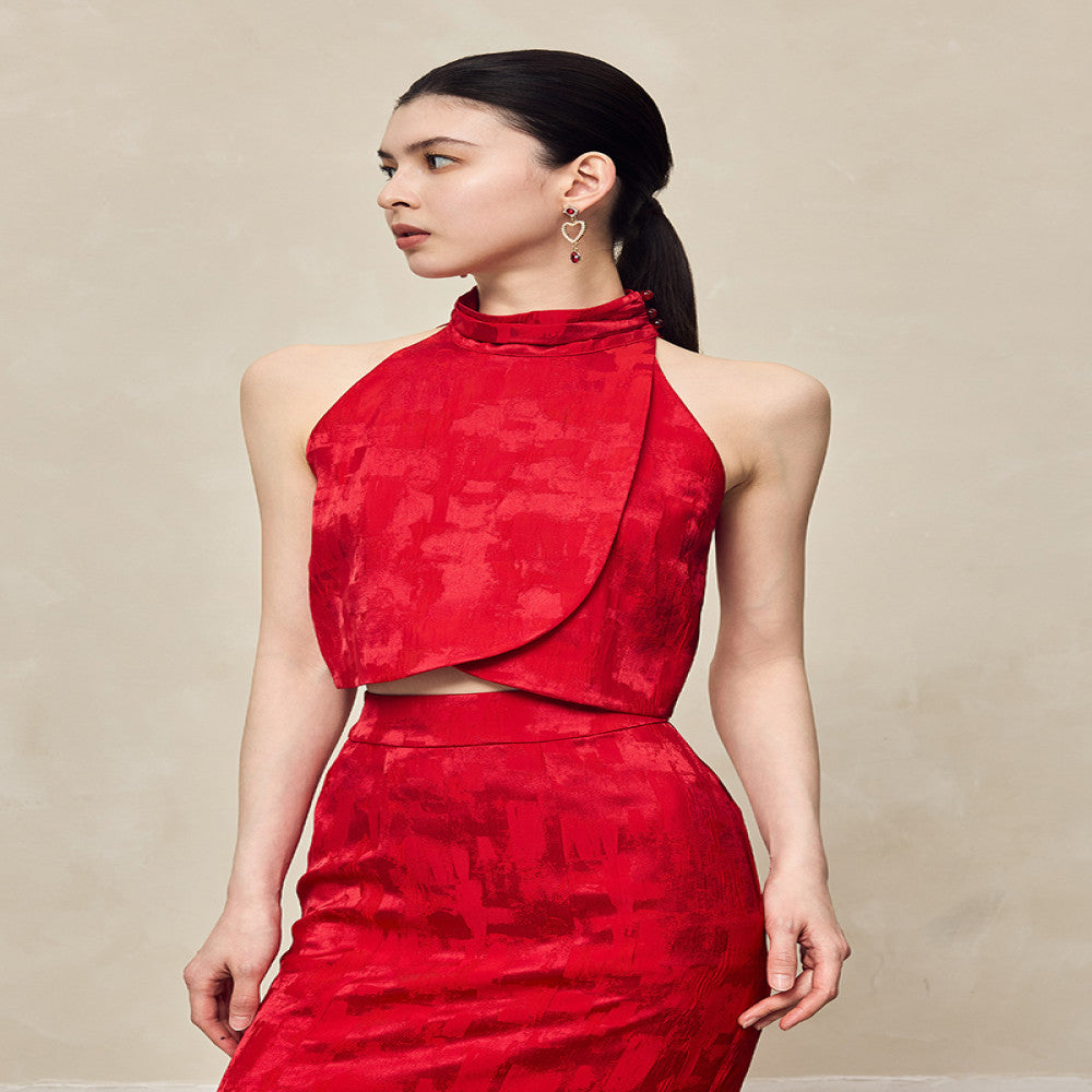 HECO Yunshan ink dyed new Chinese summer new product rayon cross slit pile collar vest top suit for women image 15