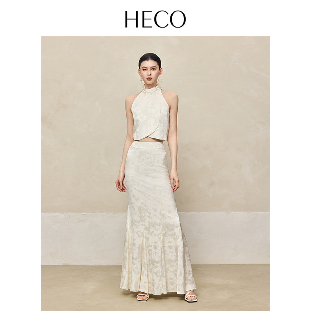 HECO Yunshan ink dyed new Chinese summer new product rayon cross slit pile collar vest top suit for women image 40