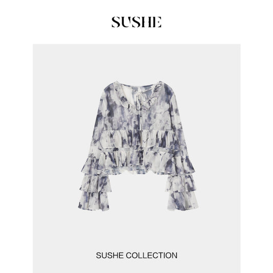 ASAYA4321 - Smoky Twilight Ruffle Top 🌫️✨