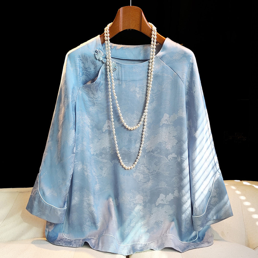 Fashionable new Chinese style improved round neck shirt with women s design sense seven quarter sleeve improved retro buckle casual versatile top image 8