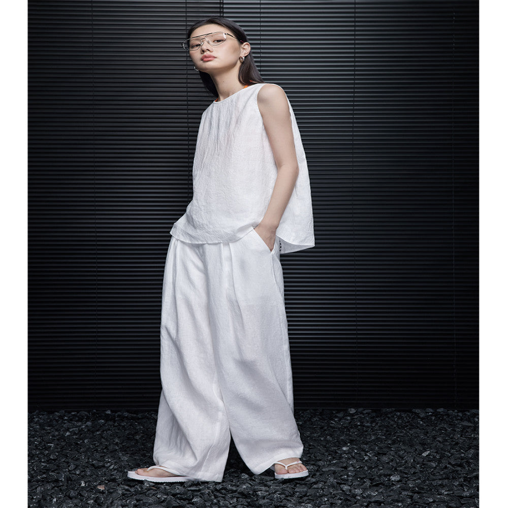 Moment white sleeveless linen vest for women in the summer of 2025 new thin design light luxury high end feeling super popular and anti aging image 3