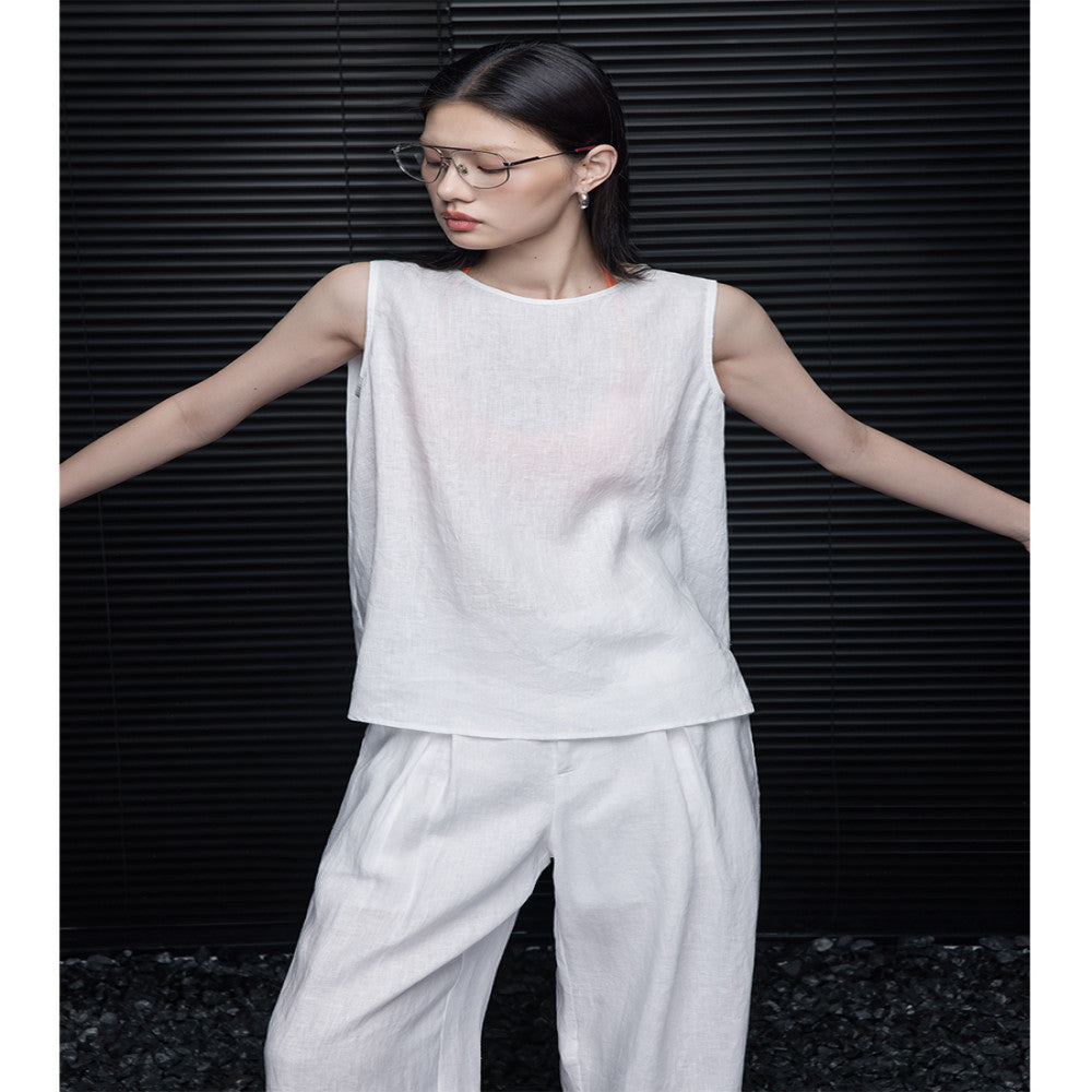 Moment white sleeveless linen vest for women in the summer of 2025 new thin design light luxury high end feeling super popular and anti aging image 4