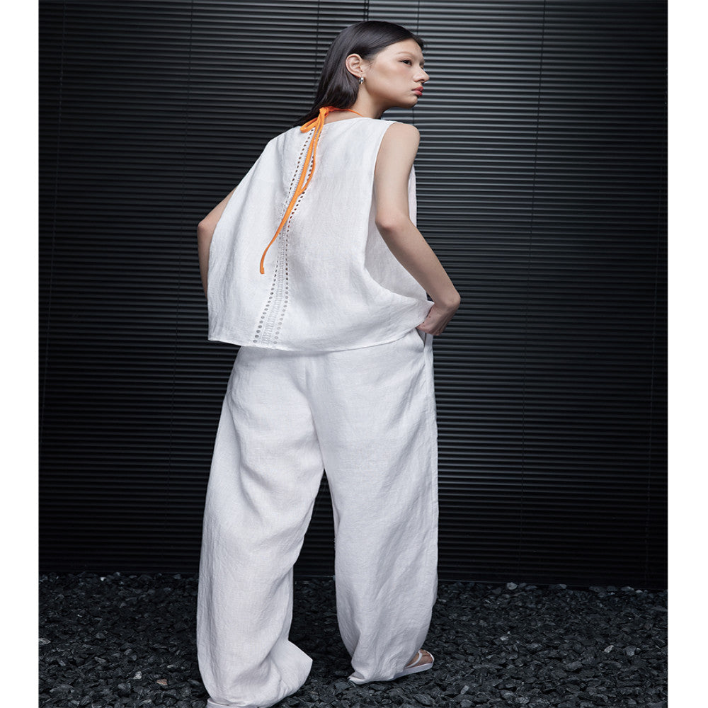 Moment white sleeveless linen vest for women in the summer of 2025 new thin design light luxury high end feeling super popular and anti aging image 5