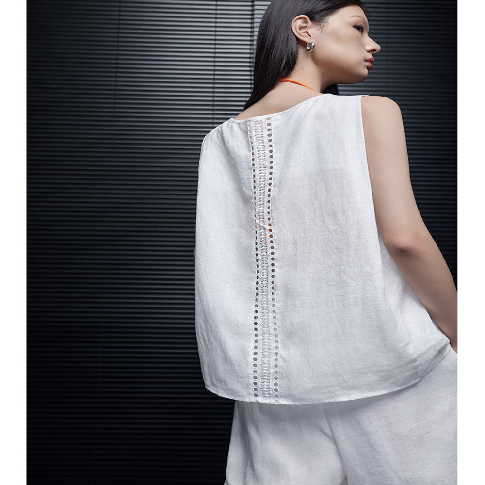 Moment white sleeveless linen vest for women in the summer of 2025 new thin design light luxury high end feeling super popular and anti aging image 0