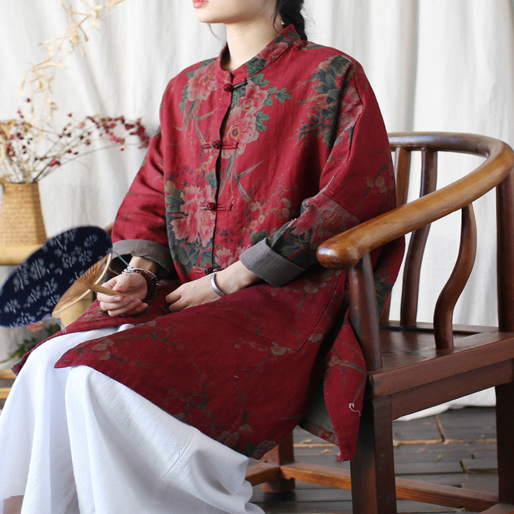 ASAYA4299 - Red National Style Stand up Collar Peony Heritage Jacket 🌿✨❤️