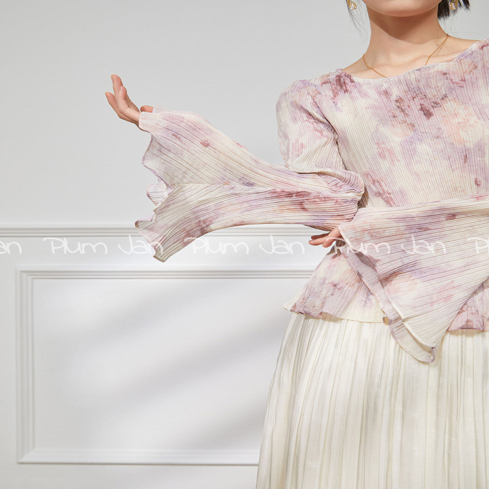 ASAYA4249 | Dreamy Watercolor Bell-Sleeve Blouse ✨