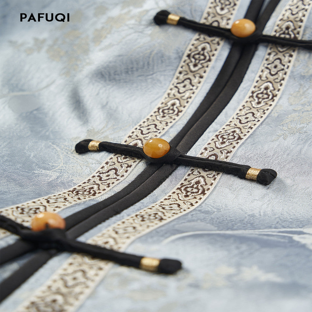 Gentle and elegant new Chinese style plate embroidery top blue satin plate buckle jacket high end Chinese style women s clothing 2025 new style image 3