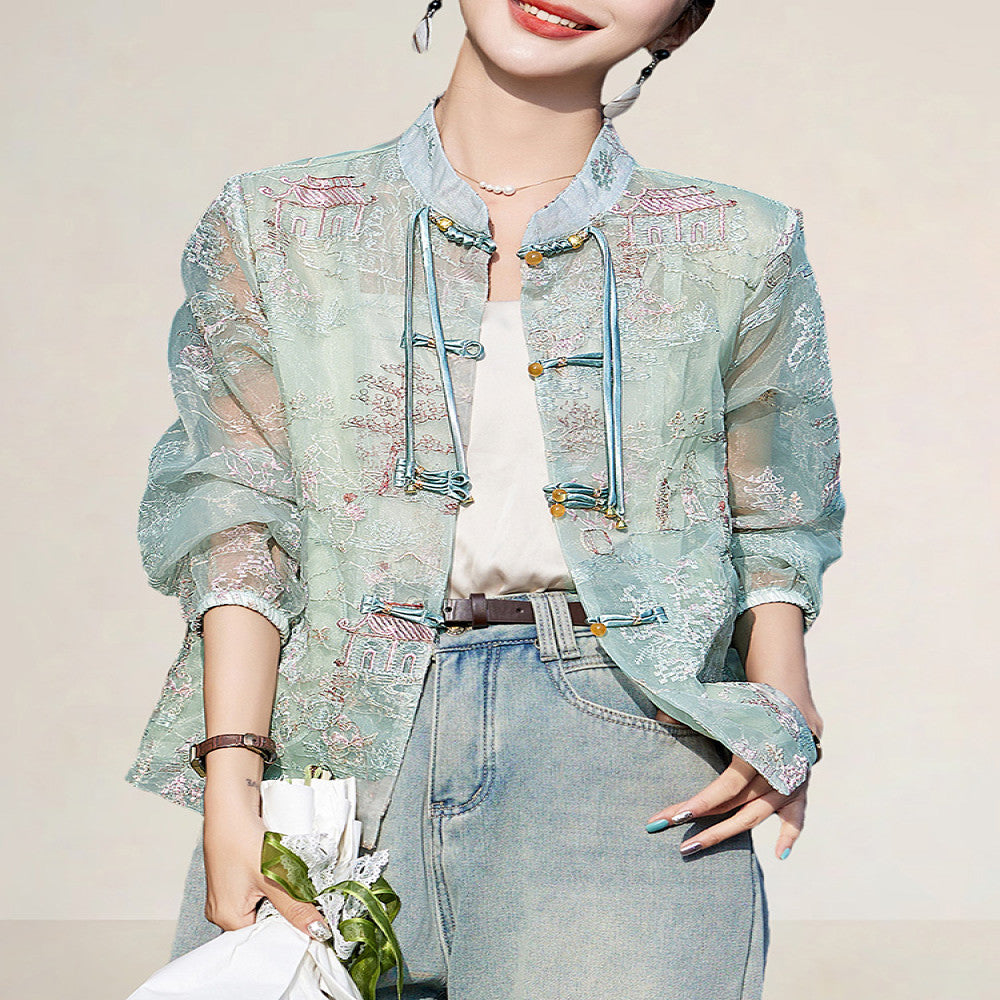 Fashionable new Chinese style embroidered buttons light sun protection jacket popular this year fresh heavy spring and autumn tops image 14