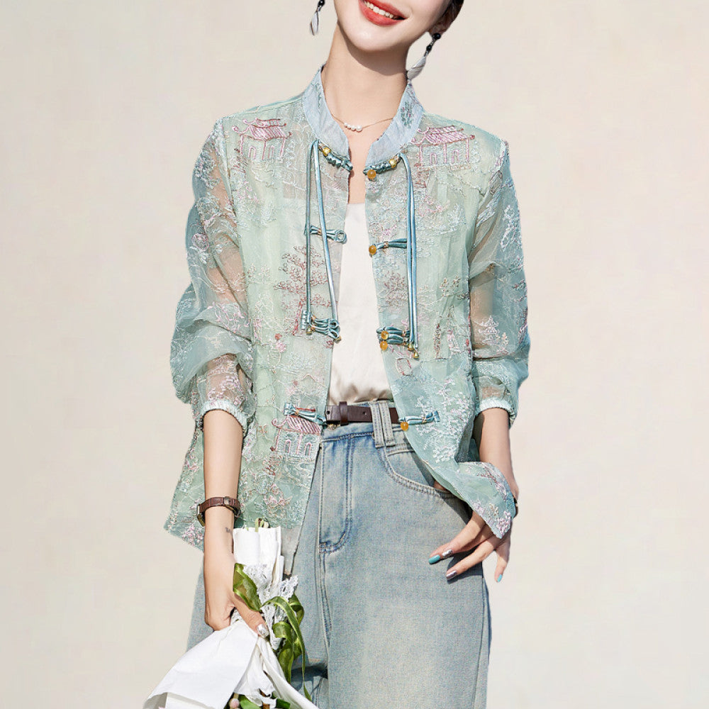 Fashionable new Chinese style embroidered buttons light sun protection jacket popular this year fresh heavy spring and autumn tops image 5