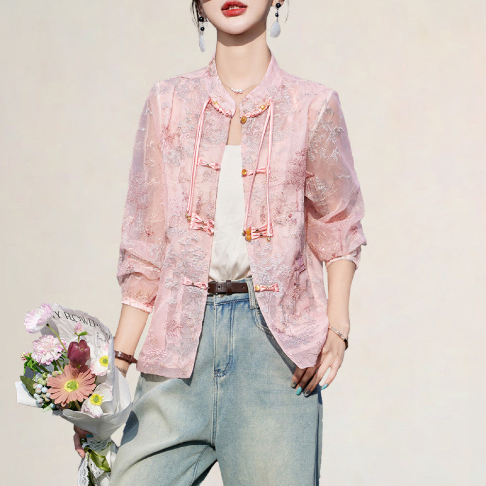 Fashionable new Chinese style embroidered buttons light sun protection jacket popular this year fresh heavy spring and autumn tops image 12