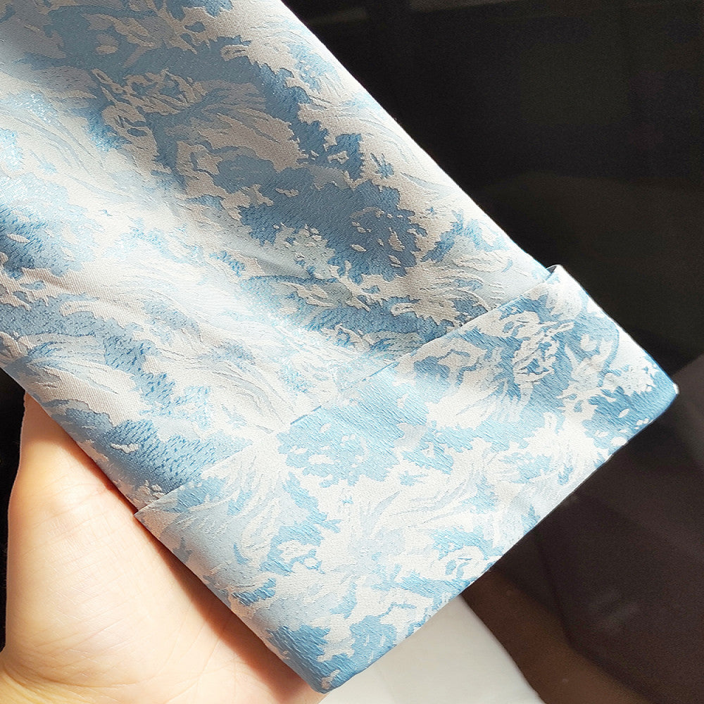 Blue trendy new Chinese style silk shirt with long sleeved women s design retro slanted collar and buckle Chinese style mulberry silk top image 2