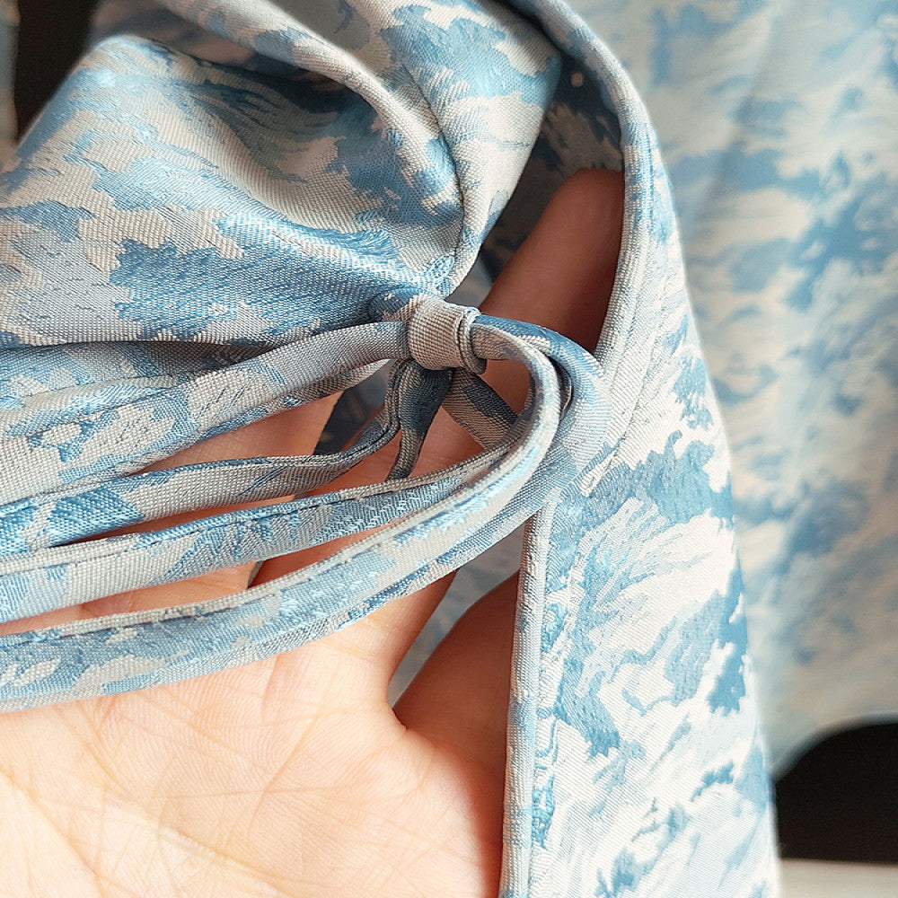 Blue trendy new Chinese style silk shirt with long sleeved women s design retro slanted collar and buckle Chinese style mulberry silk top image 4