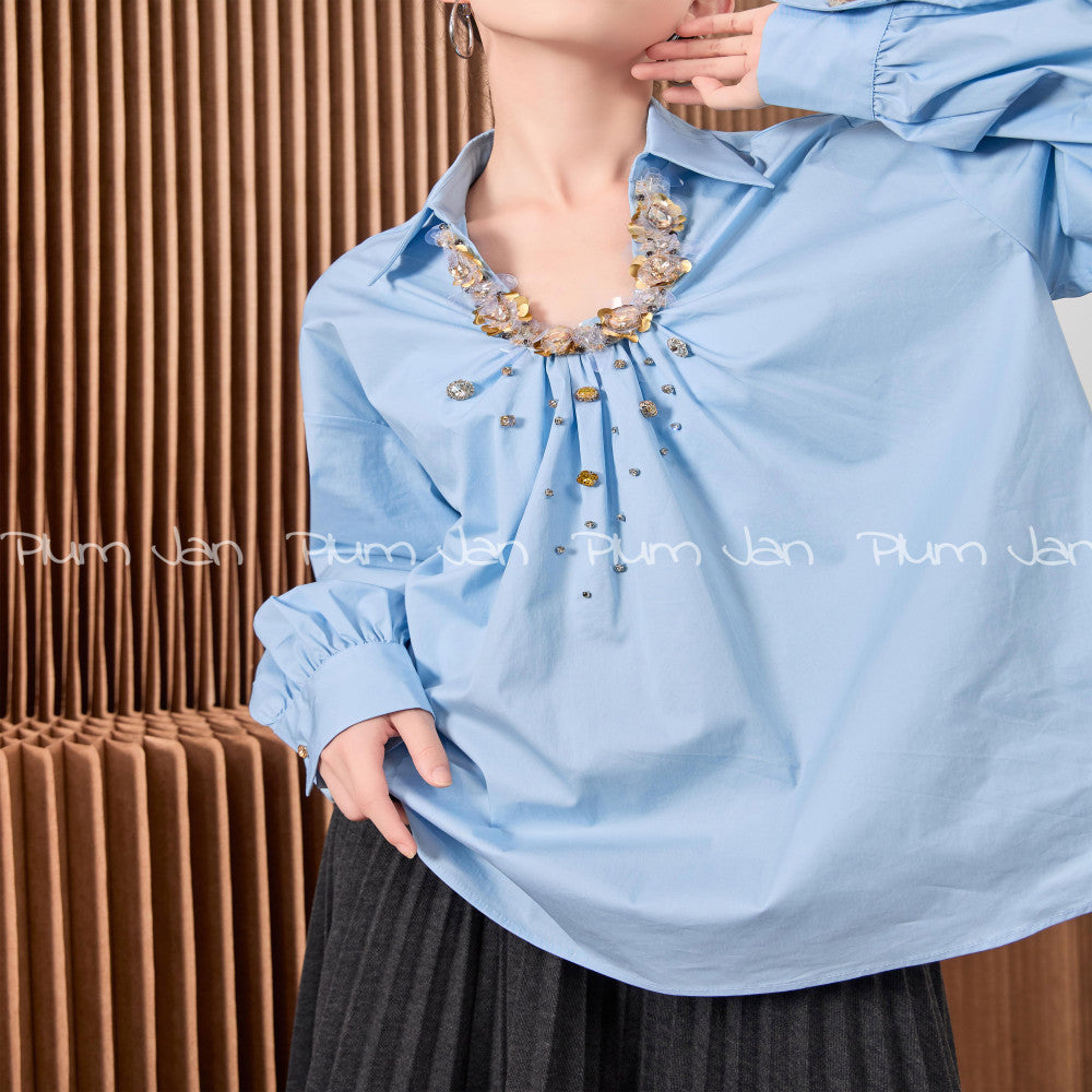 Plum Jan Copper Sulfate Wearing Blue High Design French Shirt Autumn 2025 New Top for Women image 2
