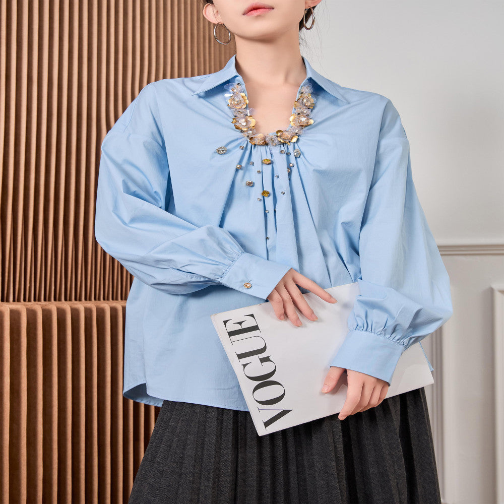 Plum Jan Copper Sulfate Wearing Blue High Design French Shirt Autumn 2025 New Top for Women image 5
