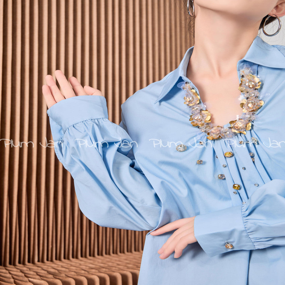 Plum Jan Copper Sulfate Wearing Blue High Design French Shirt Autumn 2025 New Top for Women image 0
