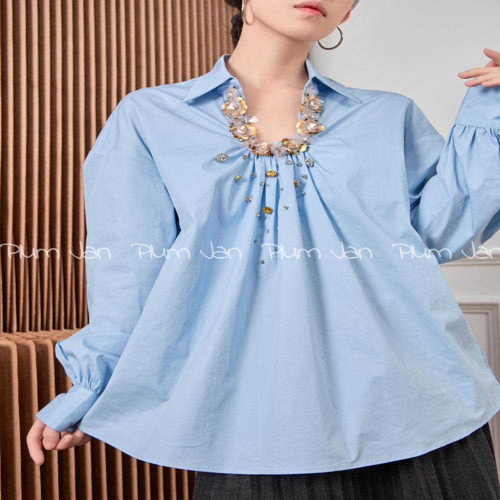 Plum Jan Copper Sulfate Wearing Blue High Design French Shirt Autumn 2025 New Top for Women image 8