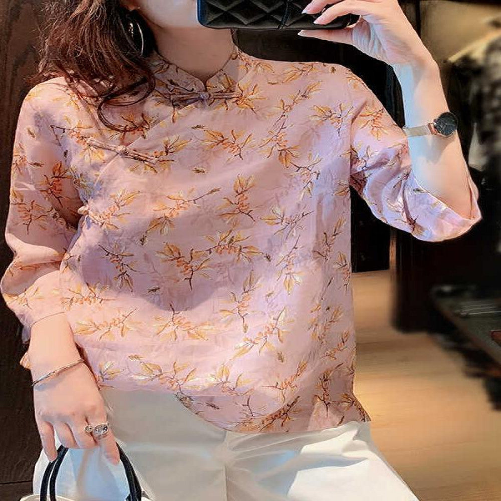 Women s shirt design sense niche 2025 Spring and Autumn new ramie Chinese retro top improved cheongsam Tang style buckle image 5