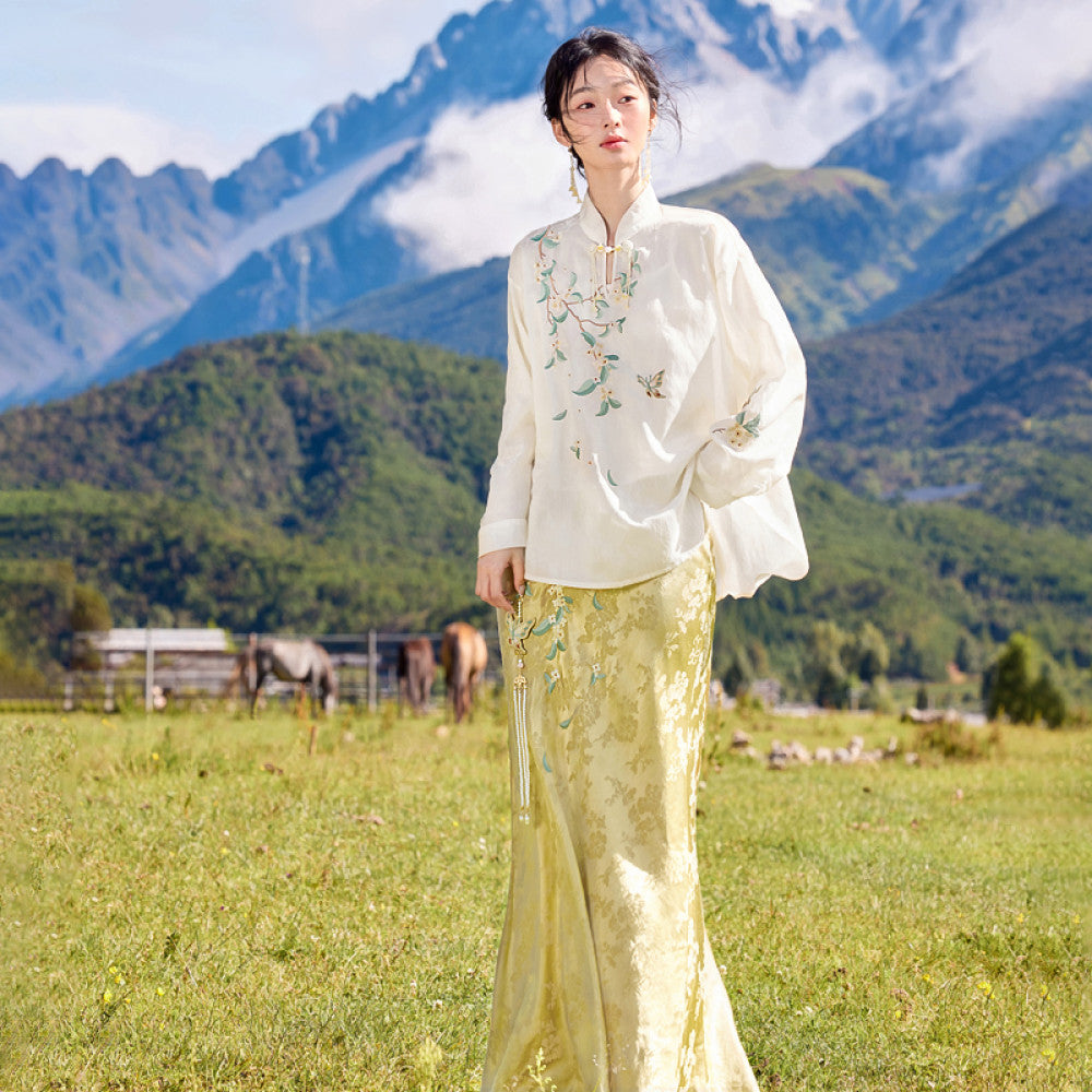 Flower production Osmanthus series Jinghuayao original Chinese style embroidery suit female new Chinese vest skirt summer image 12