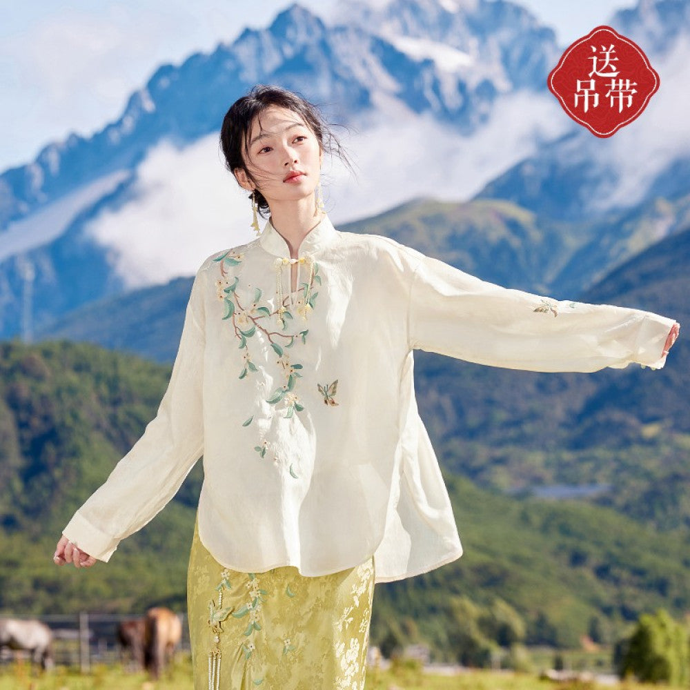 Flower production Osmanthus series Jinghuayao original Chinese style embroidery suit female new Chinese vest skirt summer image 20