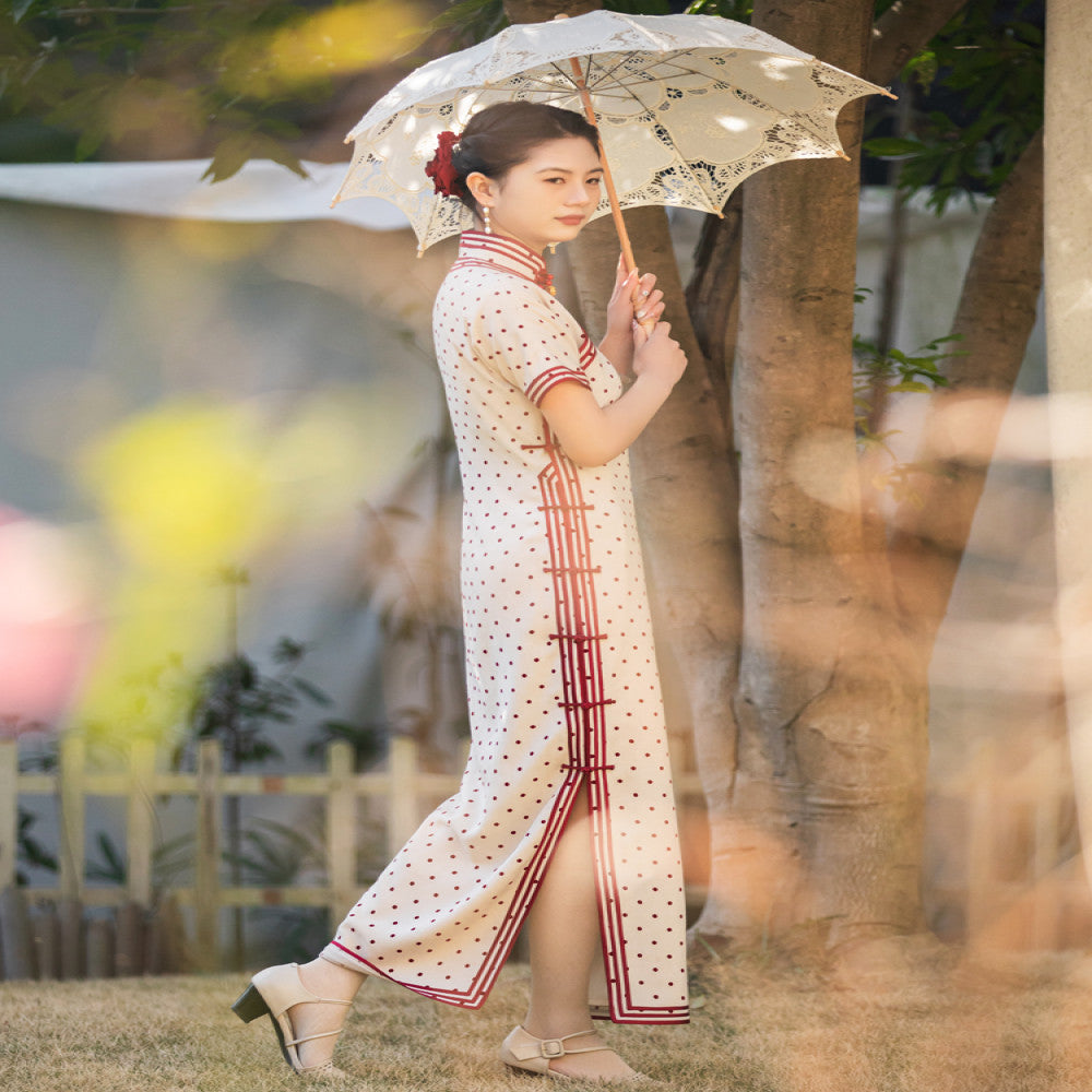 Qingdou Fuxia ancient cheongsam double breasted heavy duty false high slit 30s dragging retro beautiful Republic of China lady image 5