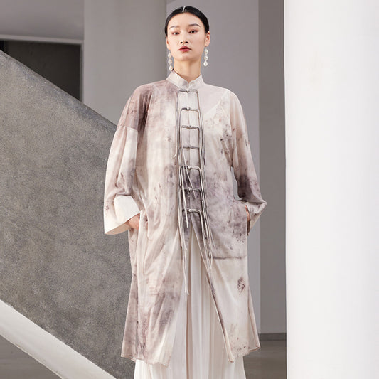 ASAYA4167 ✨ Sheer Smudged Print Long Top ✨