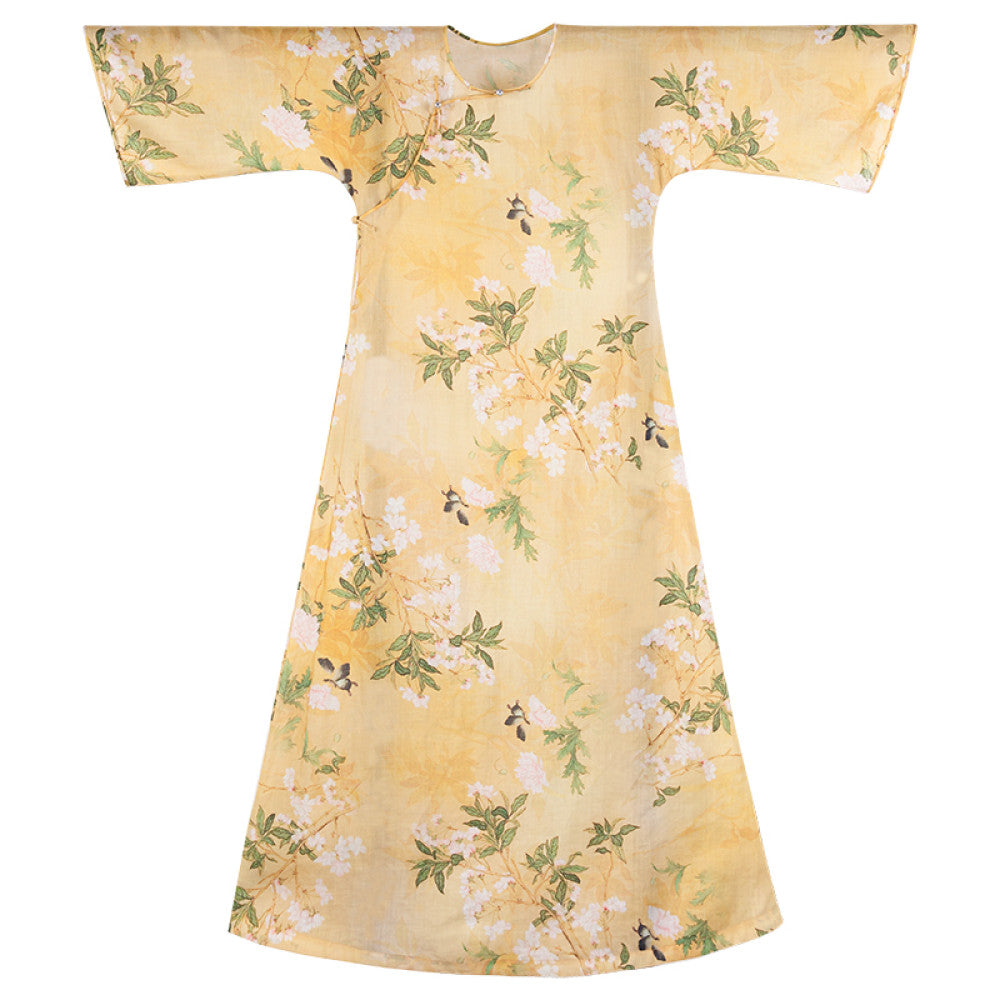 Spring shirt dyeing Chinese cheongsam daily collarless lazy loose inverted large sleeved cheongsam dress original image 6