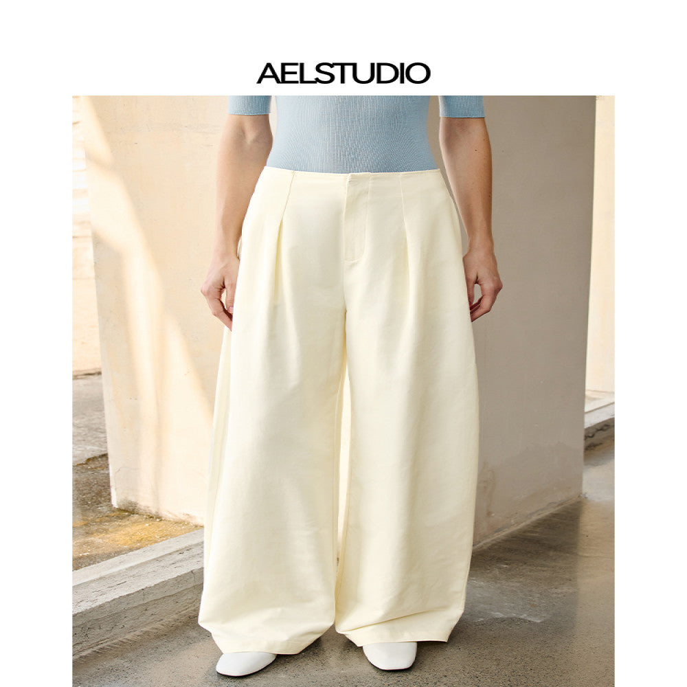 AEL original French temperament high waist cotton wide leg pants women 2025 summer loose high grade scimitar pants straight trousers image 1