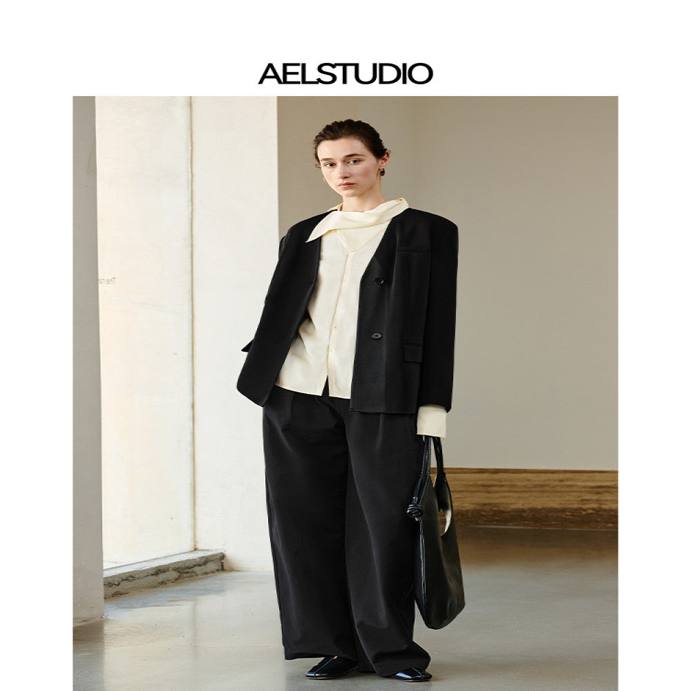 AEL original black suit jacket female 2025 new temperament lady advanced acetate satin professional small suit image 1