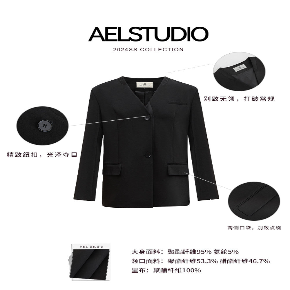 AEL original black suit jacket female 2025 new temperament lady advanced acetate satin professional small suit image 2